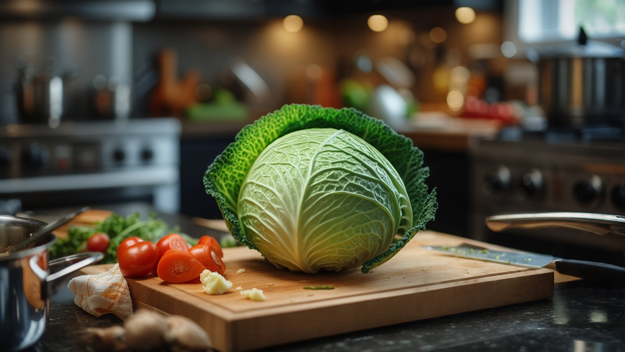 a head of cabbage being sliced