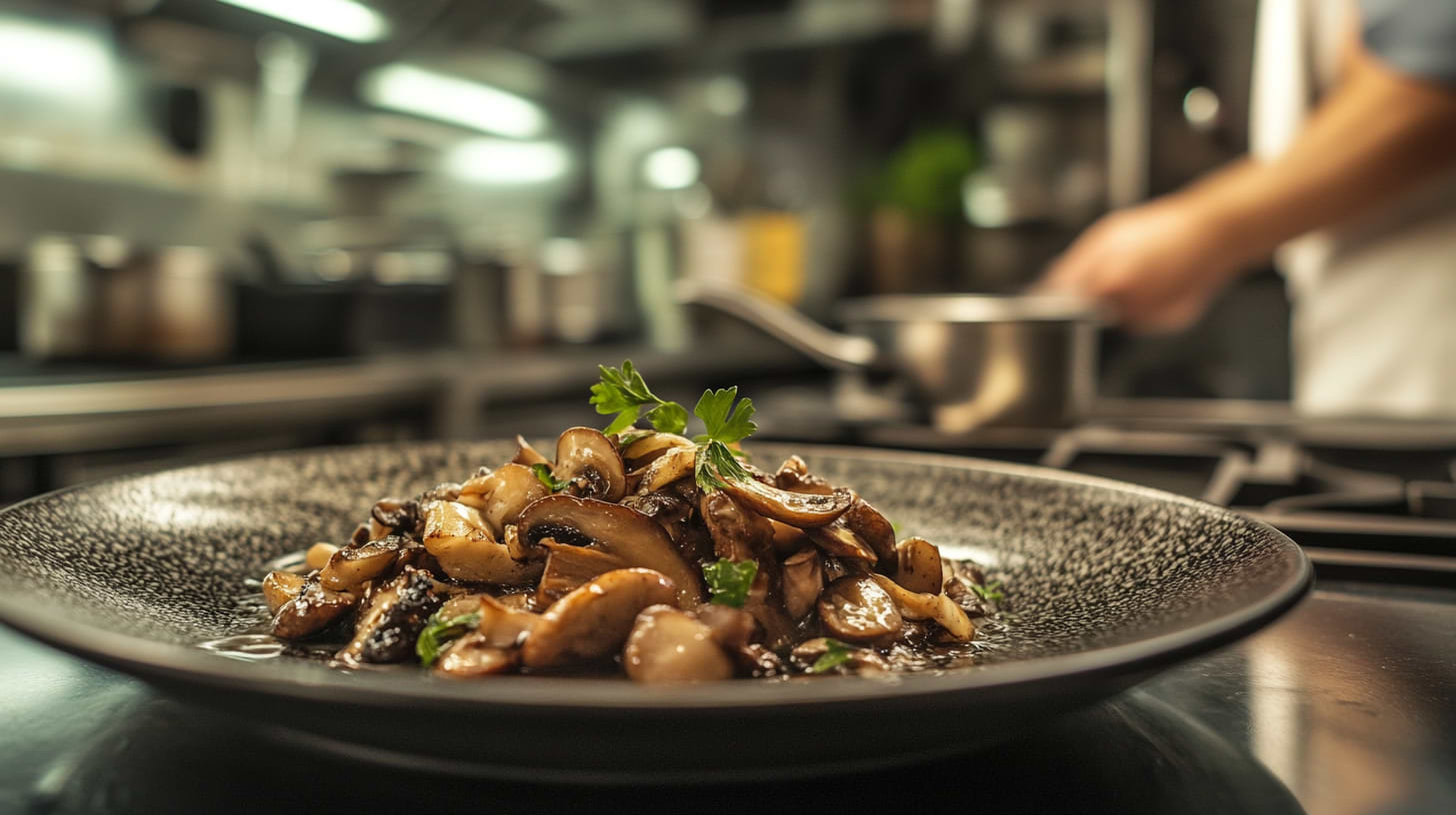 Sautéed mushrooms in a pan
