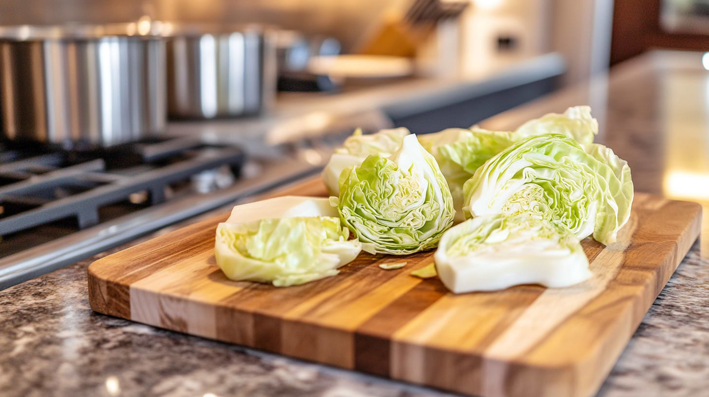 Sliced cabbage on a cutting board