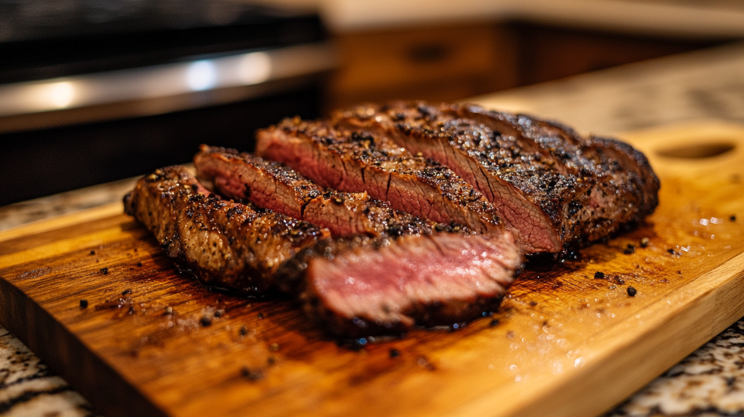 Sliced tri-tip on a cutting board