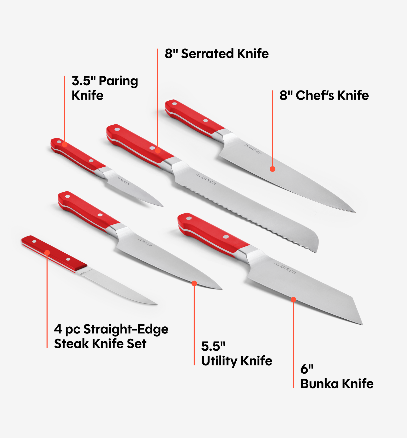 11-Piece Knife Set (ACUTO440) - Red