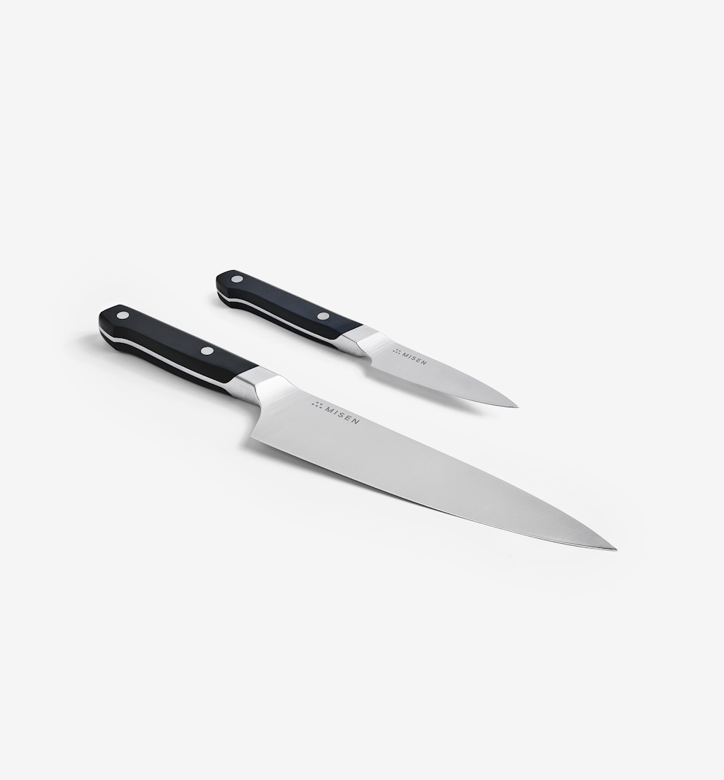Misen chef's knife and paring knife set with black handles