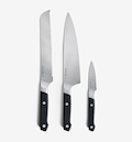 Misen 3-piece kitchen knife set with bread knife, chef's knife, and paring knife