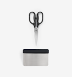 Misen kitchen shears and bench scraper set with stainless steel blades and black handles