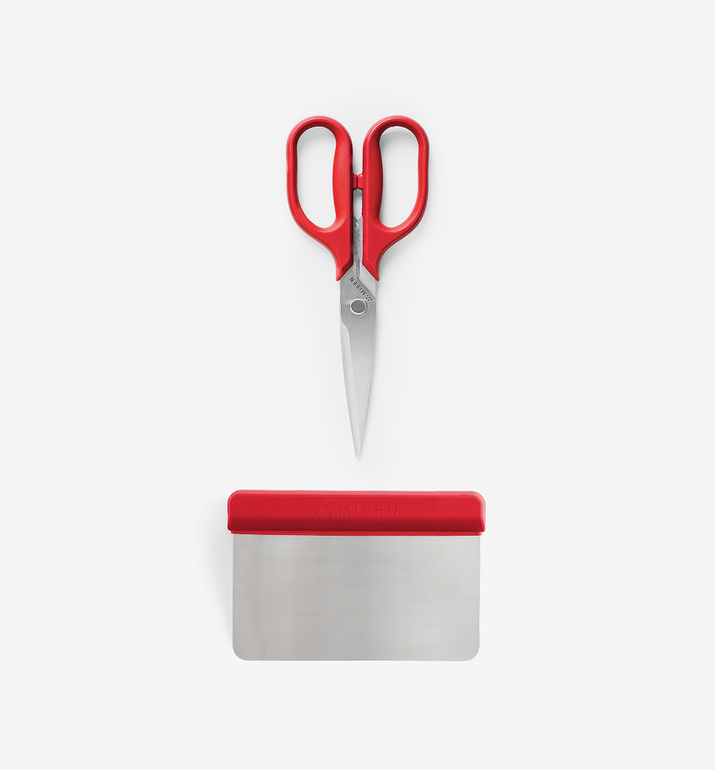 Misen kitchen shears and bench scraper set in red
