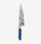 Misen chef's knife with fish etching and blue handle