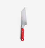 Misen chef knife with red handle and stainless steel blade
