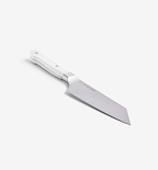 Misen Santoku chef knife with white handle and stainless steel blade
