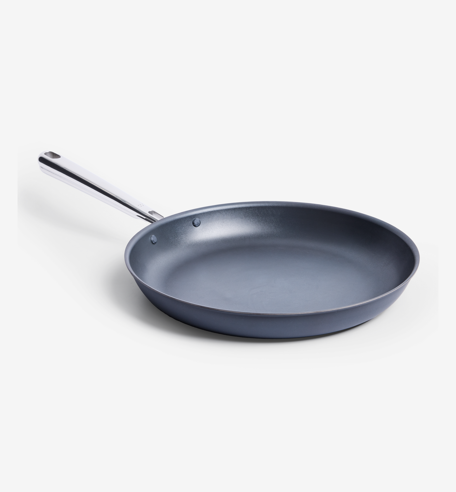 Dark blue ceramic nonstick frying pan with stainless steel handle