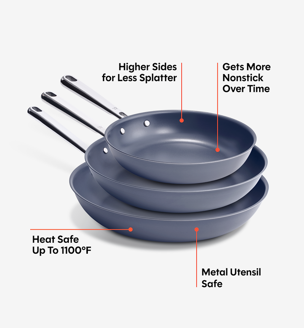 8" + 10" + 12" Deeper Carbon Nonstick™ Frying Pan + Glass Lid