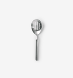 Stainless steel slotted serving spoon with brushed finish