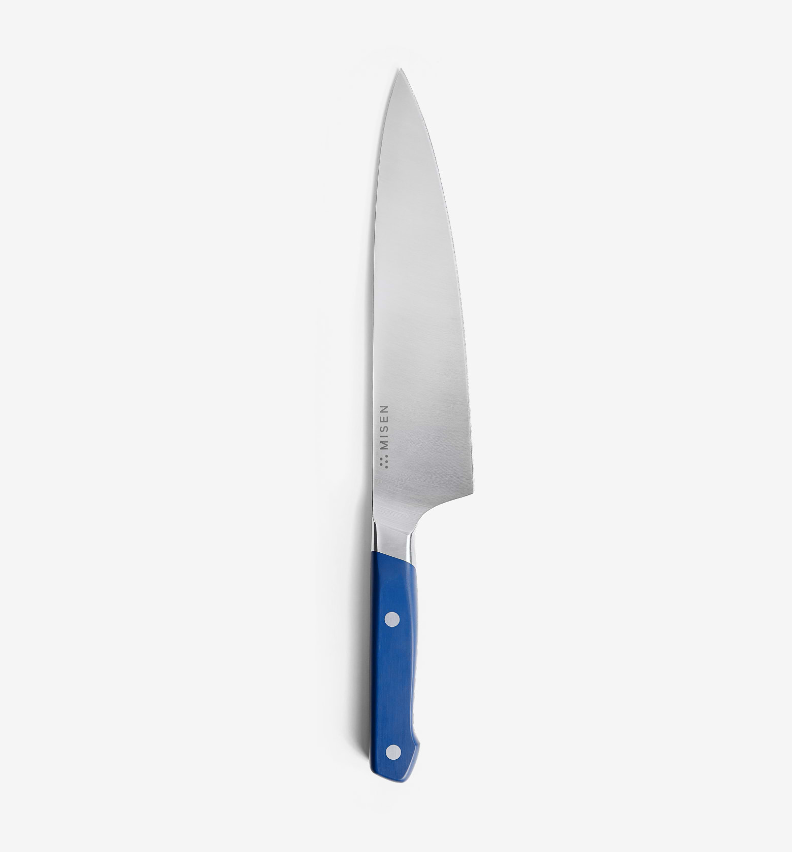 Misen chef's knife with blue handle and stainless steel blade