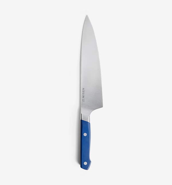 Misen chef's knife with blue handle and stainless steel blade