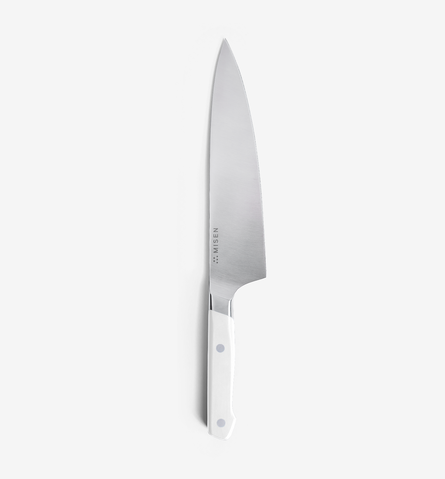 Misen chef's knife with white handle and stainless steel blade