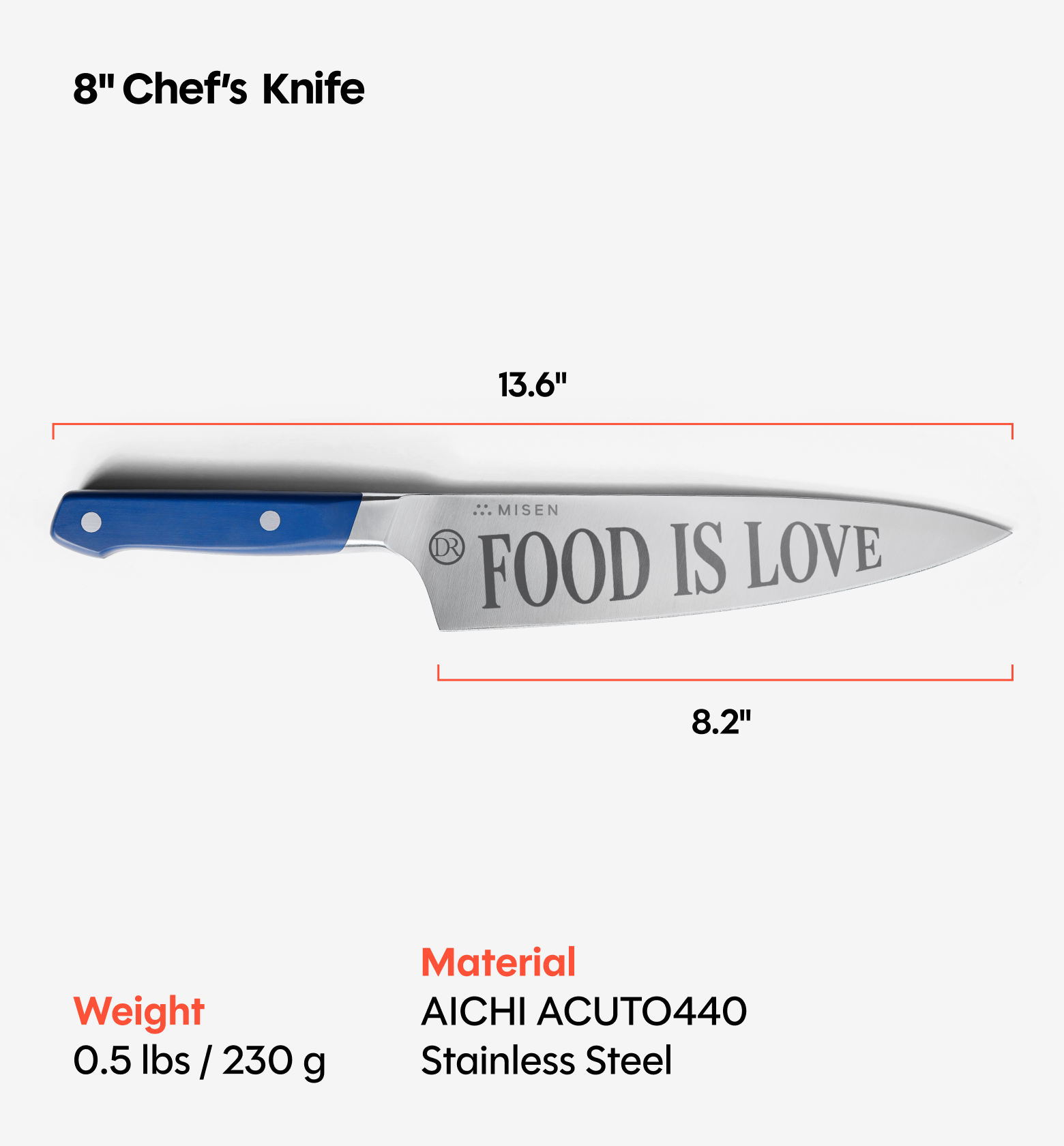 Misen x Chef David Rose 8” Chef’s Knife - Blue