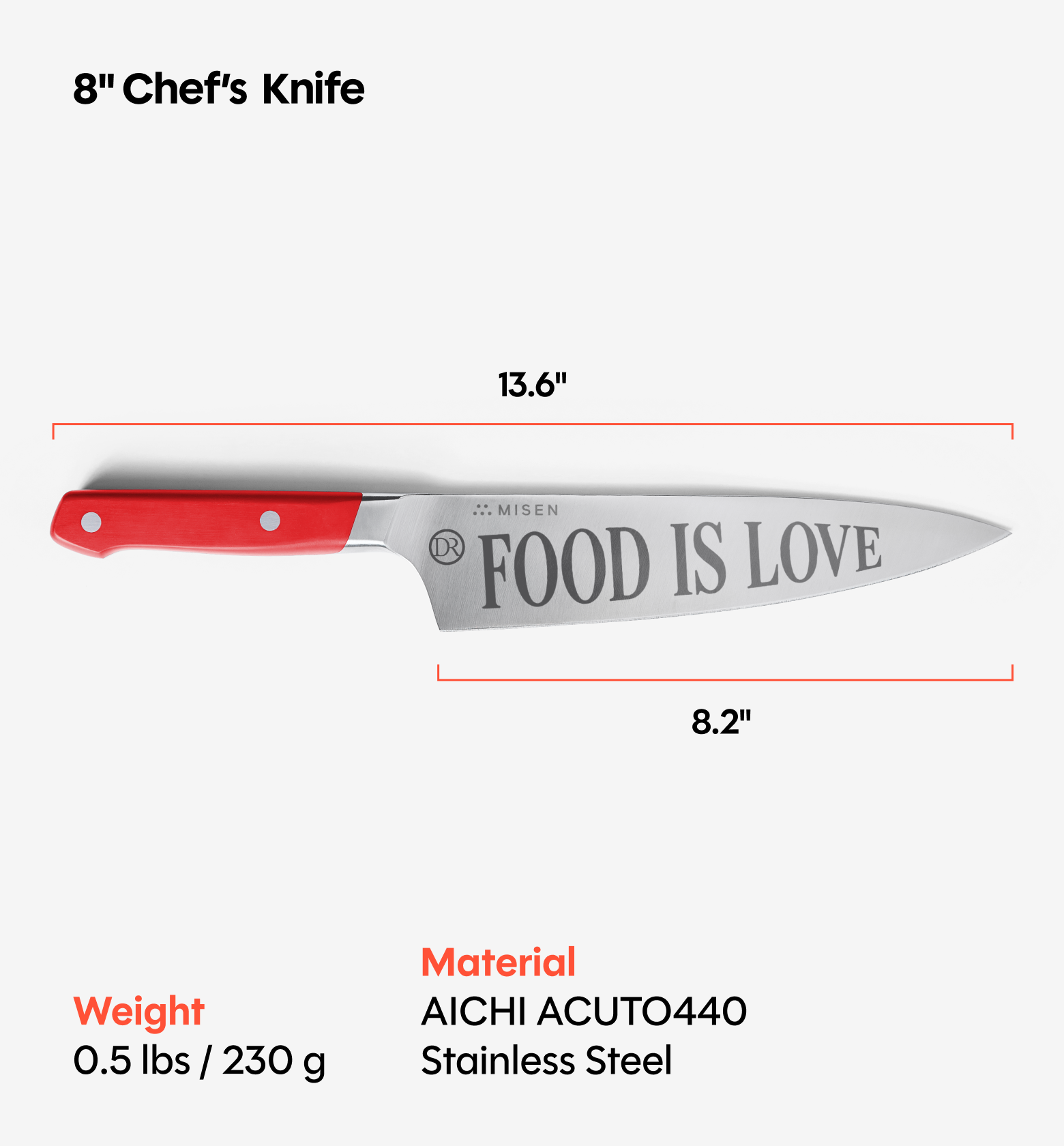 Misen x Chef David Rose 8” Chef’s Knife - Red