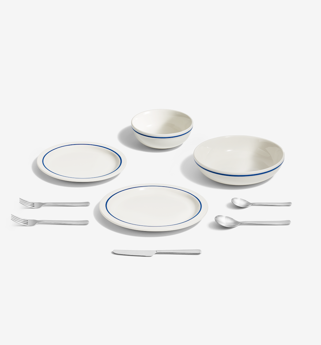 9-Piece Dinnerware + Flatware Set (Serves 1) - Blue / Brushed