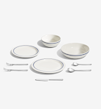 9-Piece Dinnerware + Flatware Set (Serves 1) - Blue / Brushed