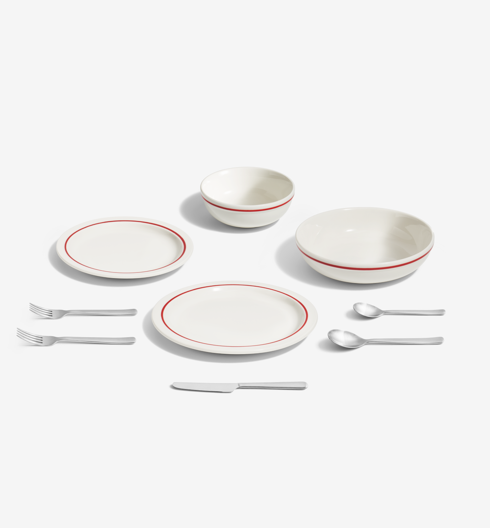 9-Piece Dinnerware + Flatware Set (Serves 1) - Red / Brushed