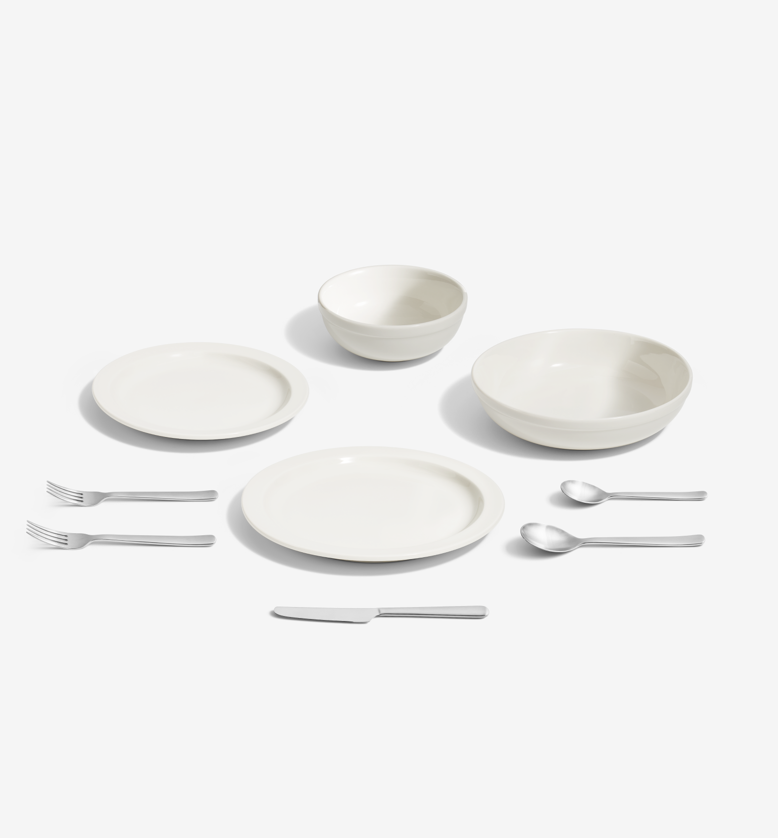 9-Piece Dinnerware + Flatware Set (Serves 1) - White / Brushed