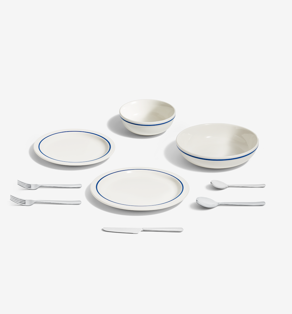 9-Piece Dinnerware + Flatware Set (Serves 1) - Blue / Polished