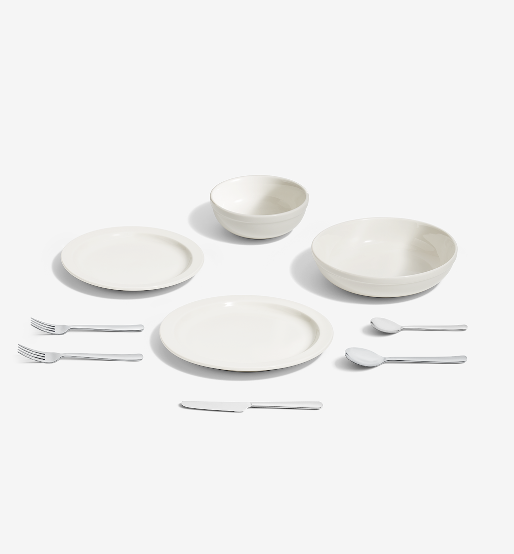 9-Piece Dinnerware + Flatware Set (Serves 1) - White / Polished