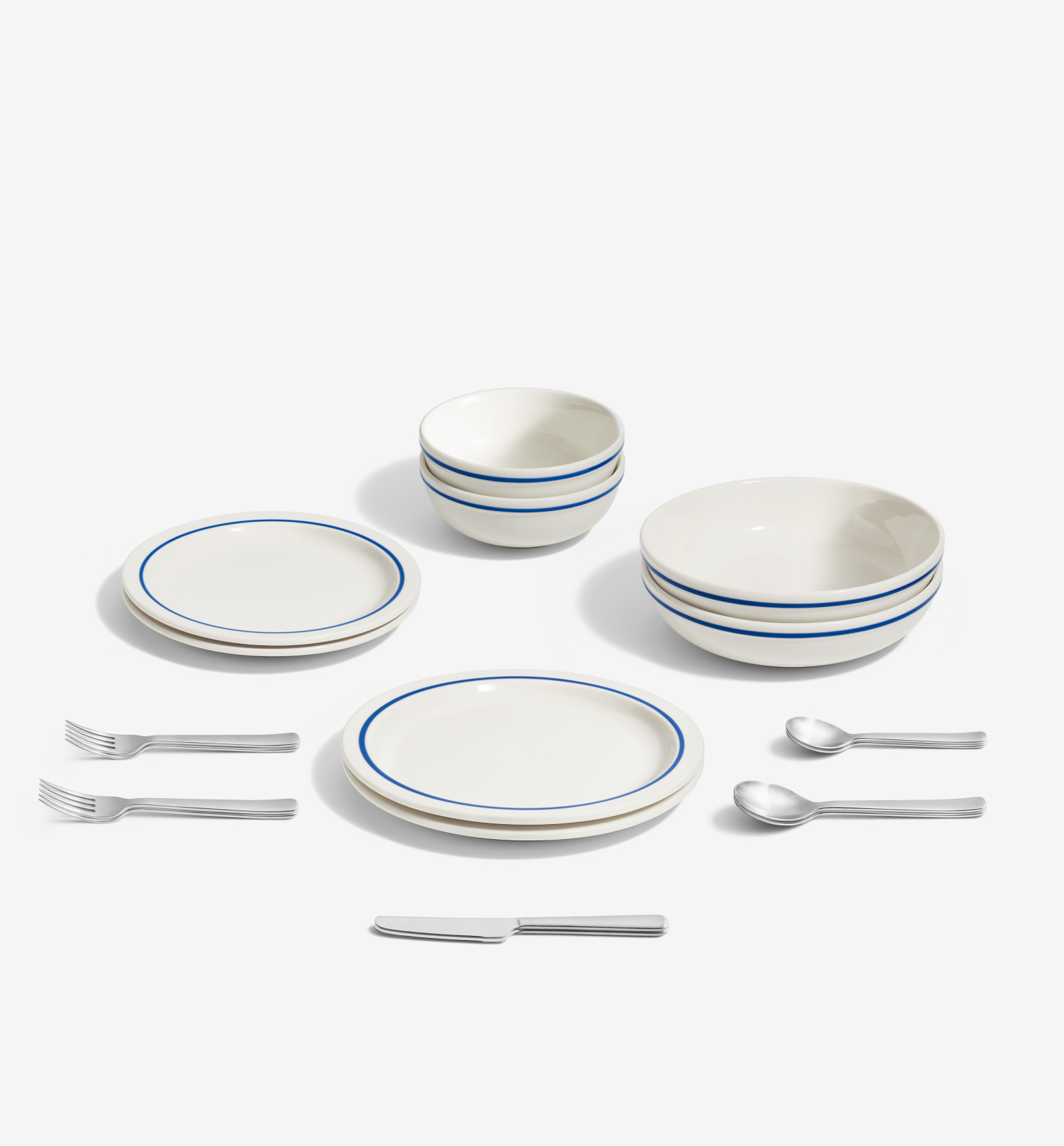 18-Piece Dinnerware + Flatware Set (Serves 2) - Blue / Brushed