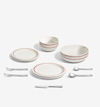 18-Piece Dinnerware + Flatware Set (Serves 2) - Red / Brushed