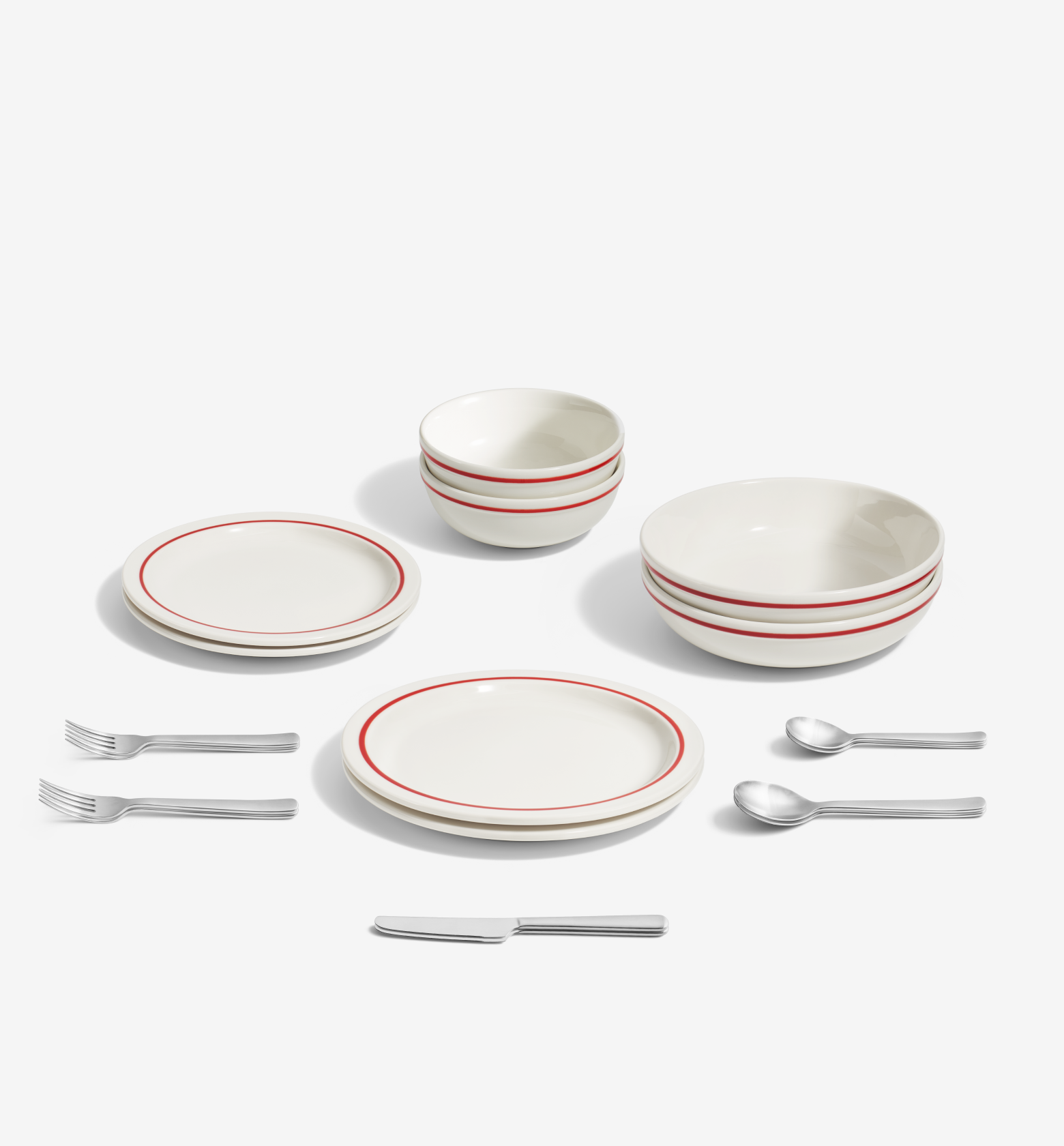 18-Piece Dinnerware + Flatware Set (Serves 2) - Red / Brushed