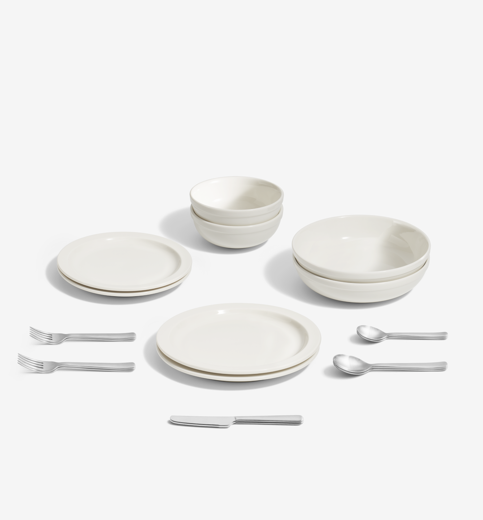 18-Piece Dinnerware + Flatware Set (Serves 2) - White / Brushed