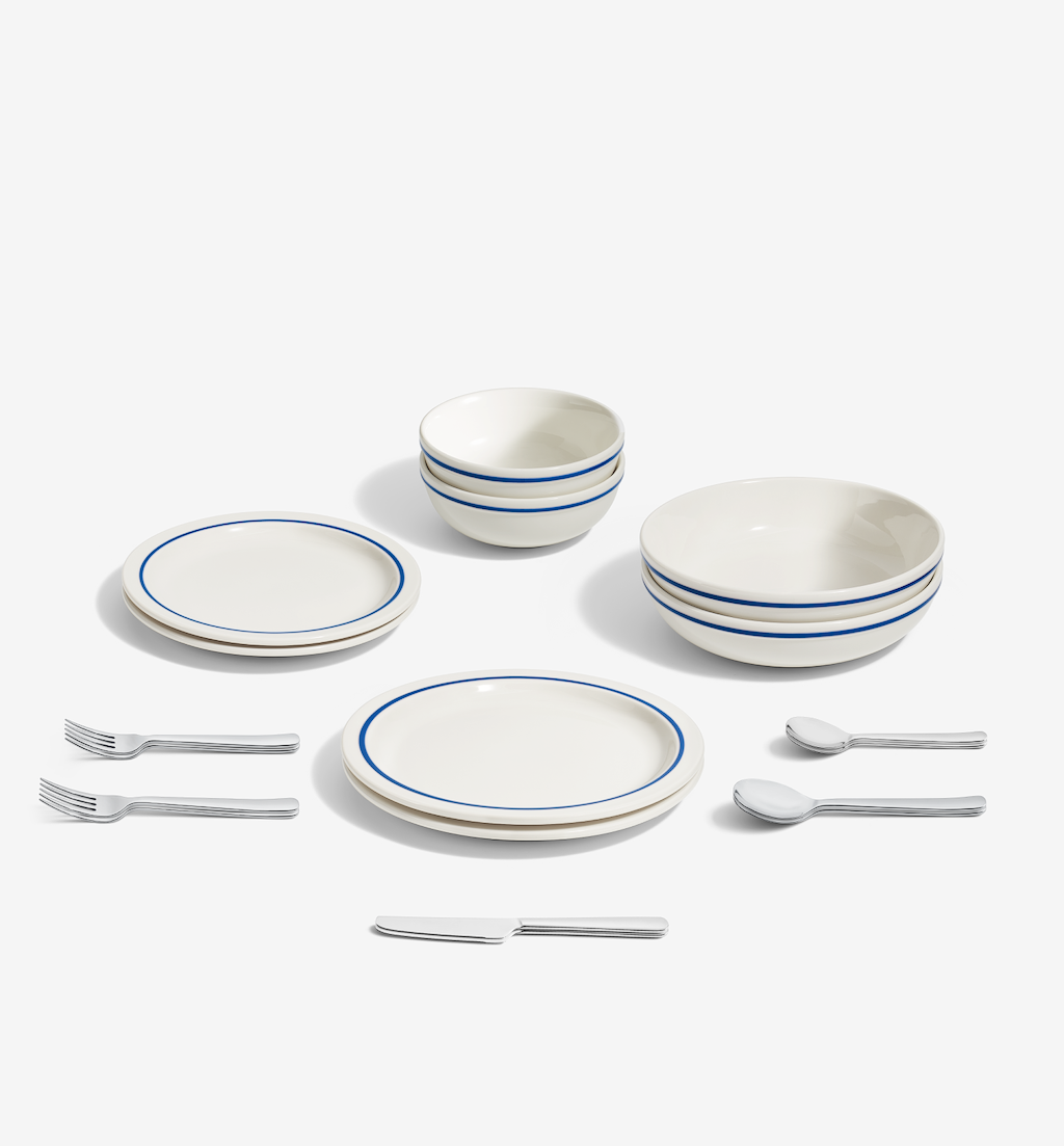 18-Piece Dinnerware + Flatware Set (Serves 2) - Blue / Polished