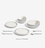 18-Piece Dinnerware + Flatware Set (Serves 2) - Blue / Polished