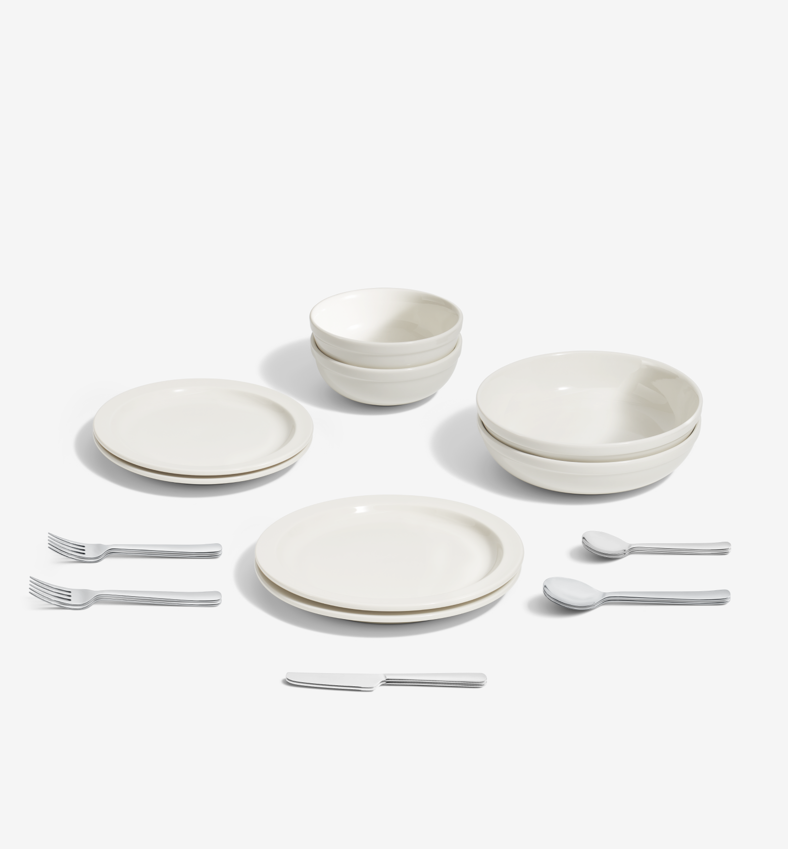 18-Piece Dinnerware + Flatware Set (Serves 2) - White / Polished