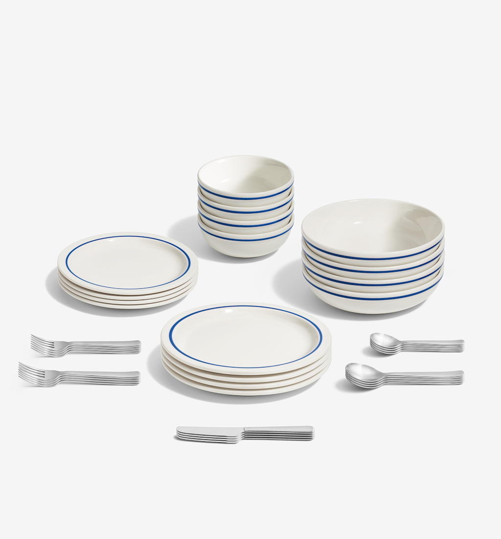 36-Piece Dinnerware + Flatware Set (Serves 4) - Blue / Brushed