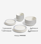 36-Piece Dinnerware + Flatware Set (Serves 4) - Blue / Brushed