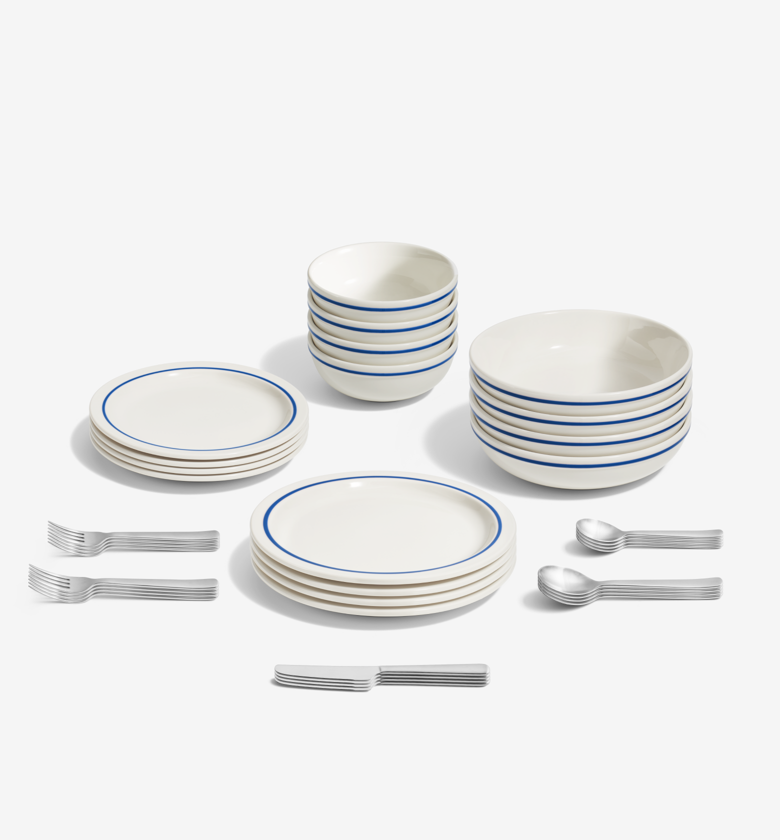 36-Piece Dinnerware + Flatware Set (Serves 4) - Blue / Brushed