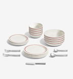 36-Piece Dinnerware + Flatware Set (Serves 4) - Red / Brushed