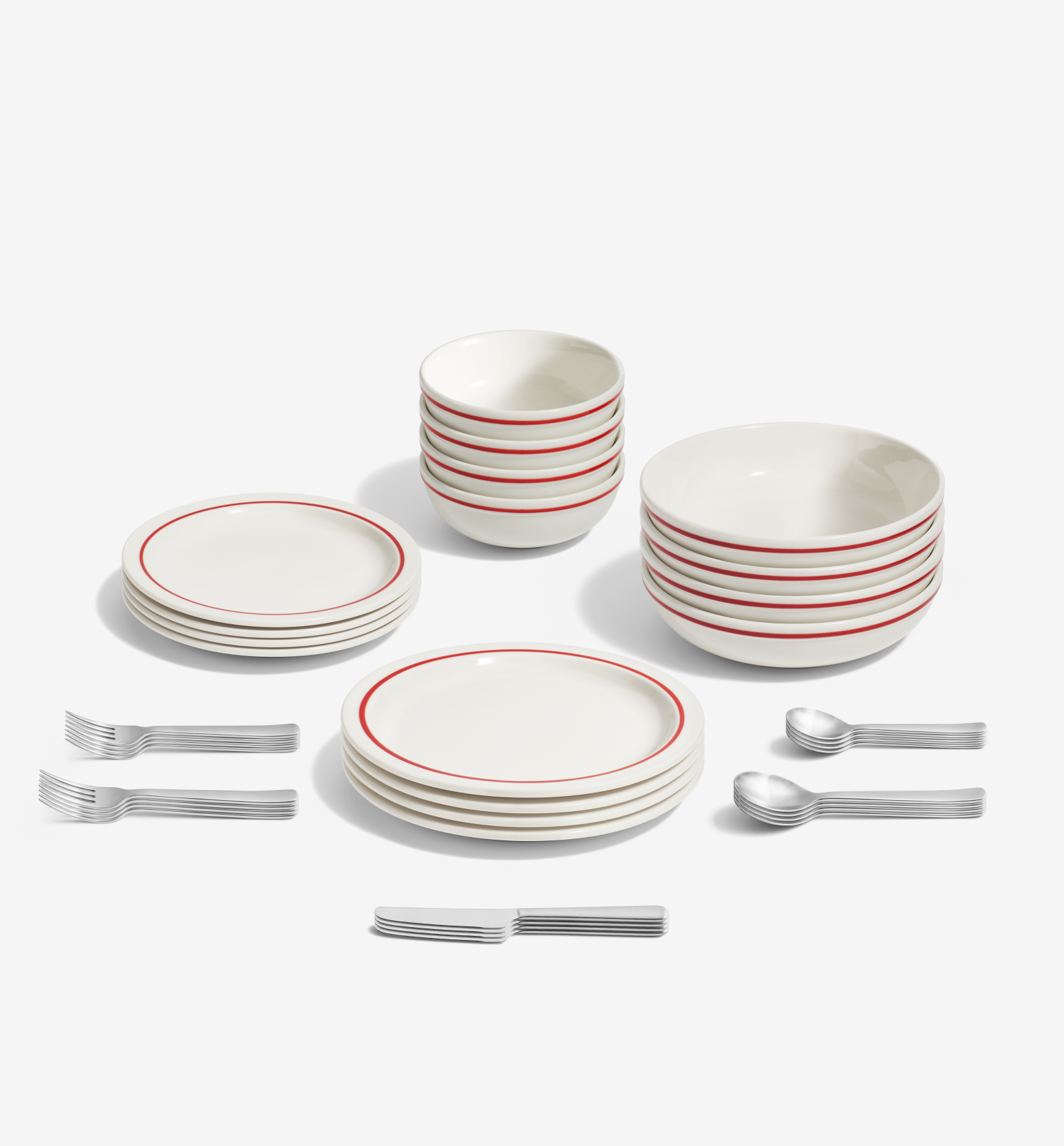 36-Piece Dinnerware + Flatware Set (Serves 4) - Red / Brushed