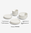 36-Piece Dinnerware + Flatware Set (Serves 4) - White / Brushed