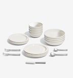 36-Piece Dinnerware + Flatware Set (Serves 4) - White / Brushed
