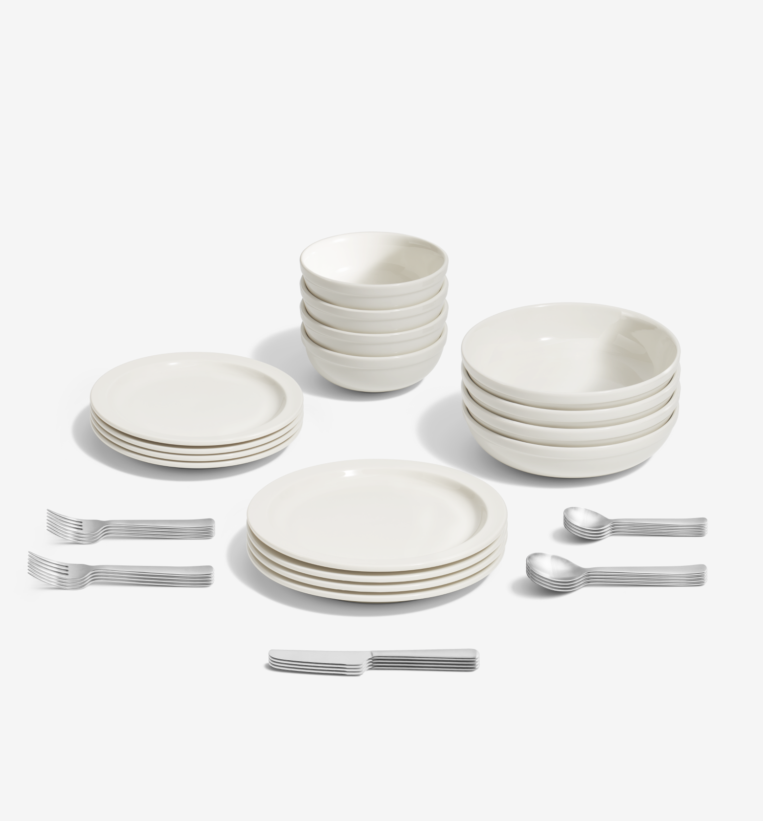 36-Piece Dinnerware + Flatware Set (Serves 4) - White / Brushed