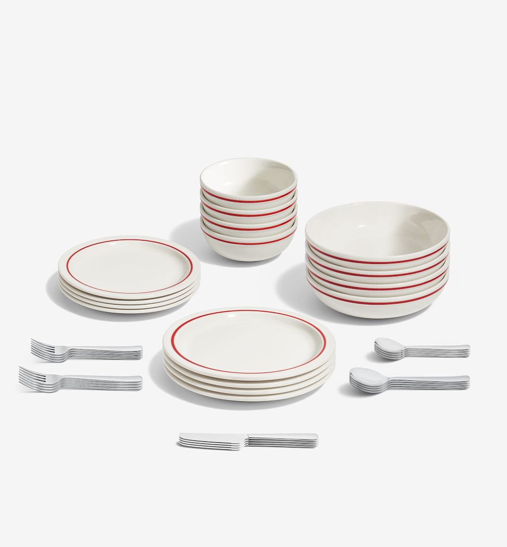 36-Piece Dinnerware + Flatware Set (Serves 4) - Red / Polished