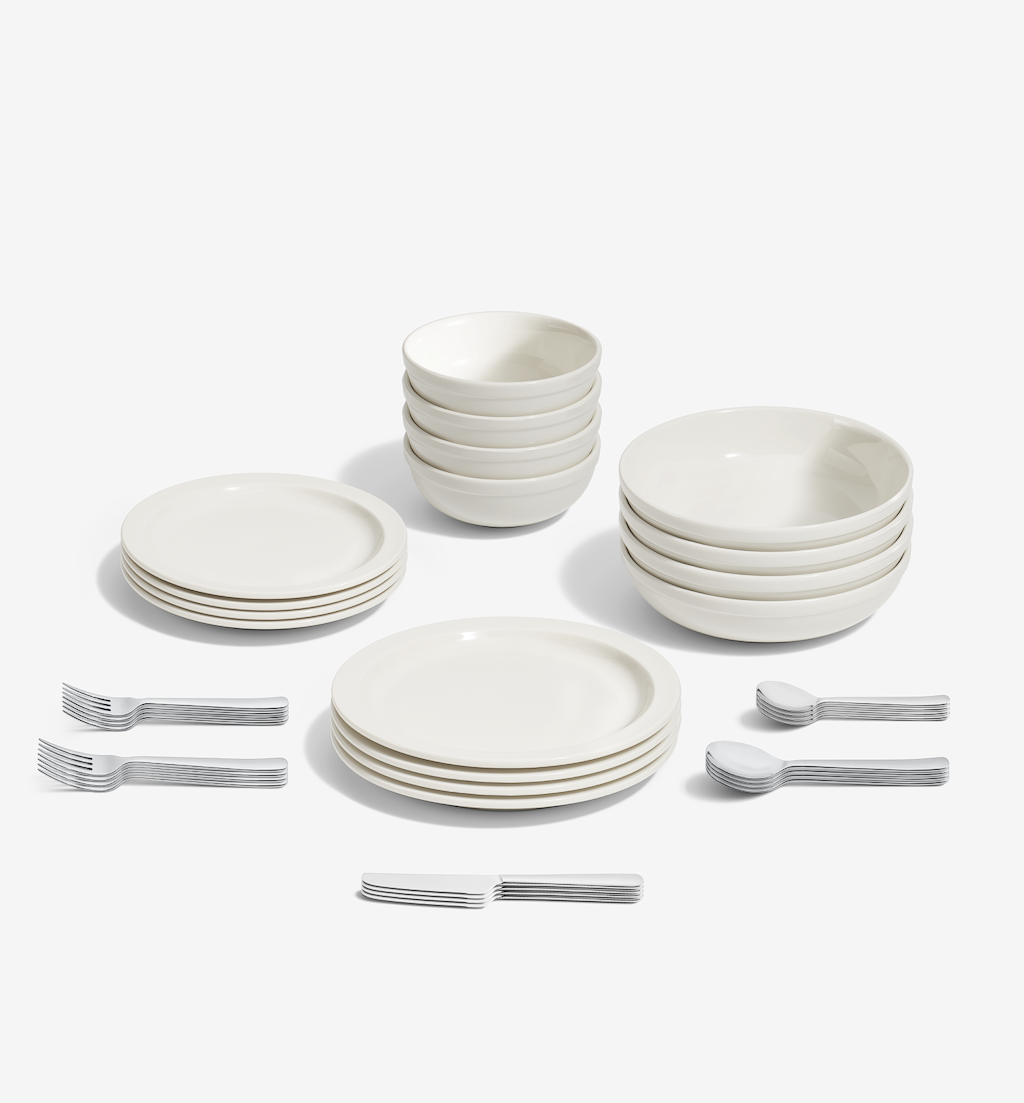 36-Piece Dinnerware + Flatware Set (Serves 4) - White / Polished