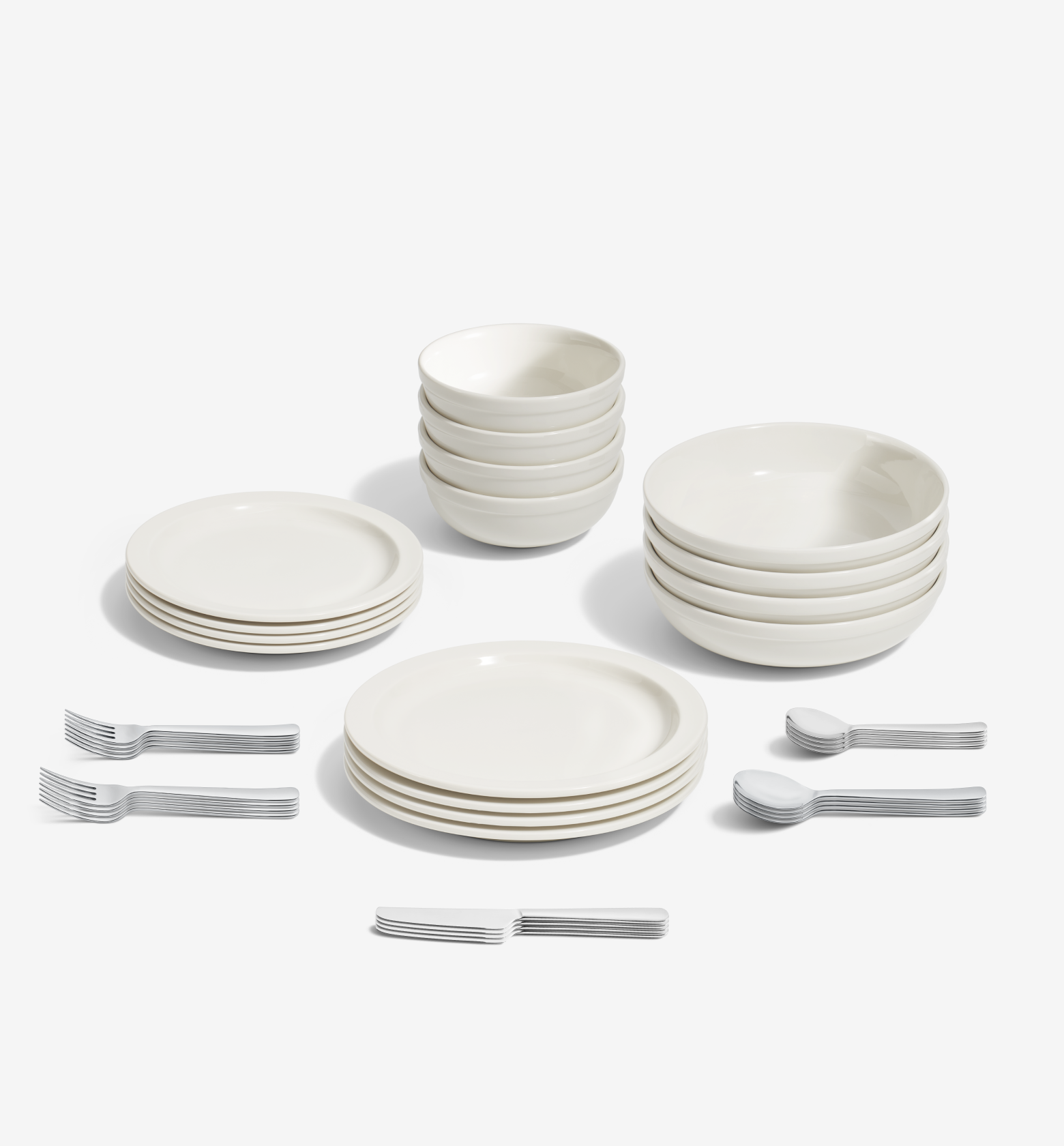 36-Piece Dinnerware + Flatware Set (Serves 4) - White / Polished