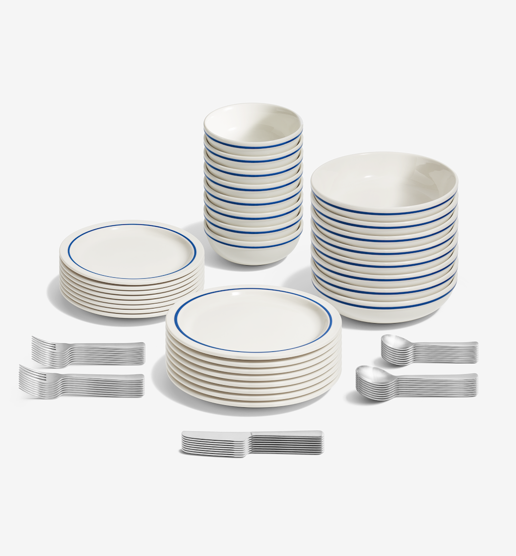 72-Piece Dinnerware + Flatware Set (Serves 8) - Blue / Brushed