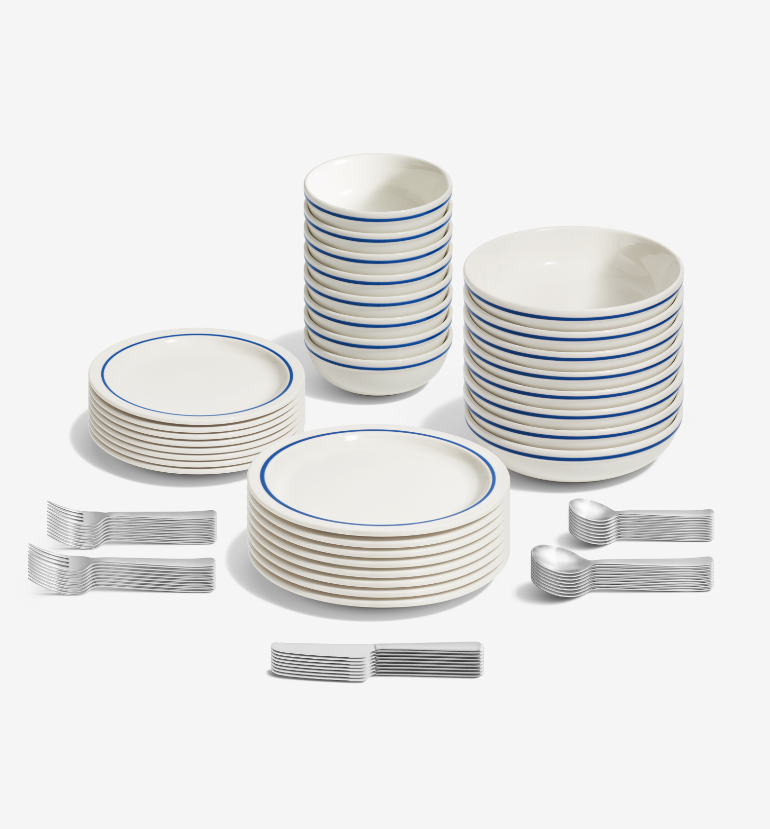 72-Piece Dinnerware + Flatware Set (Serves 8) - Blue / Brushed