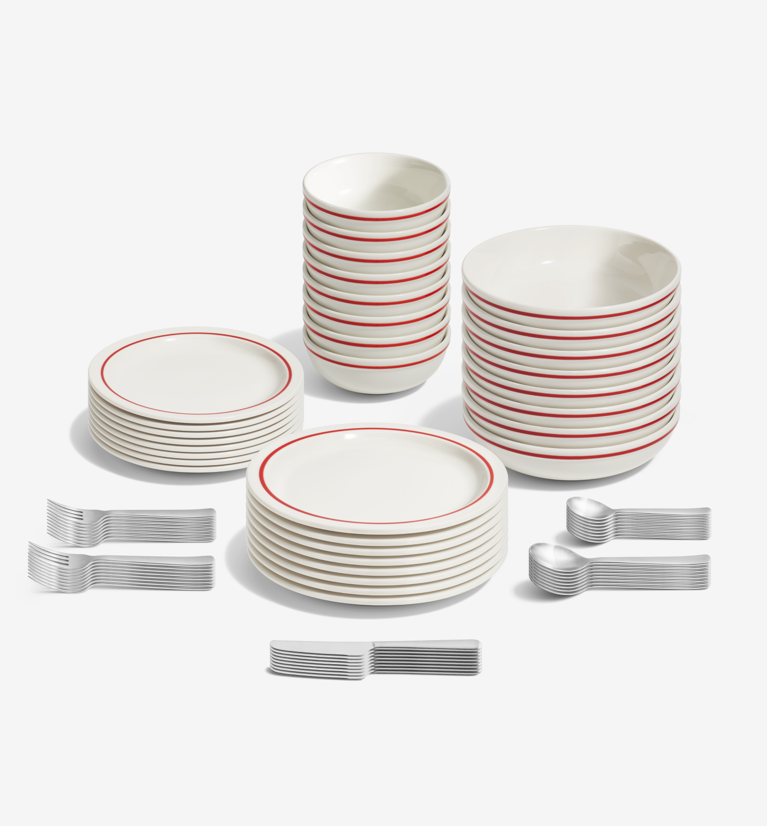 72-Piece Dinnerware + Flatware Set (Serves 8) - Red / Brushed