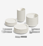 72-Piece Dinnerware + Flatware Set (Serves 8) - White / Brushed