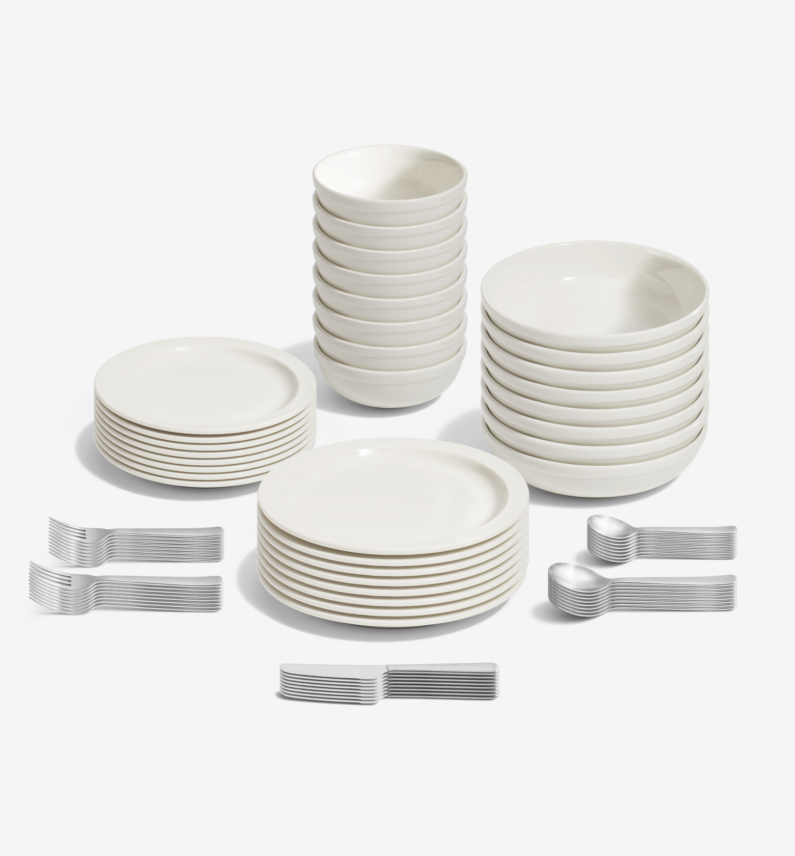 72-Piece Dinnerware + Flatware Set (Serves 8) - White / Brushed