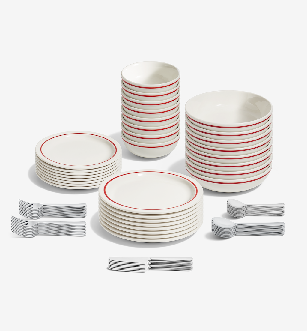72-Piece Dinnerware + Flatware Set (Serves 8) - Red / Polished